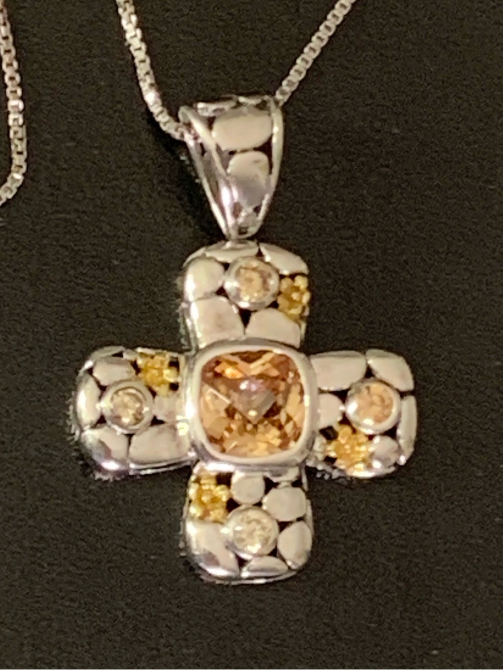 Stunning VTG 925 Sterling Silver Vermeil Citrine/Champagne Topaz Style Center St